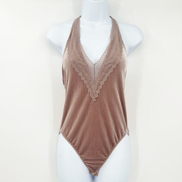 Forever 21 Y2K Balletcore Going Out Party Coquette Velvet Lace Halter Bodysuit S - Picture 1 of 6